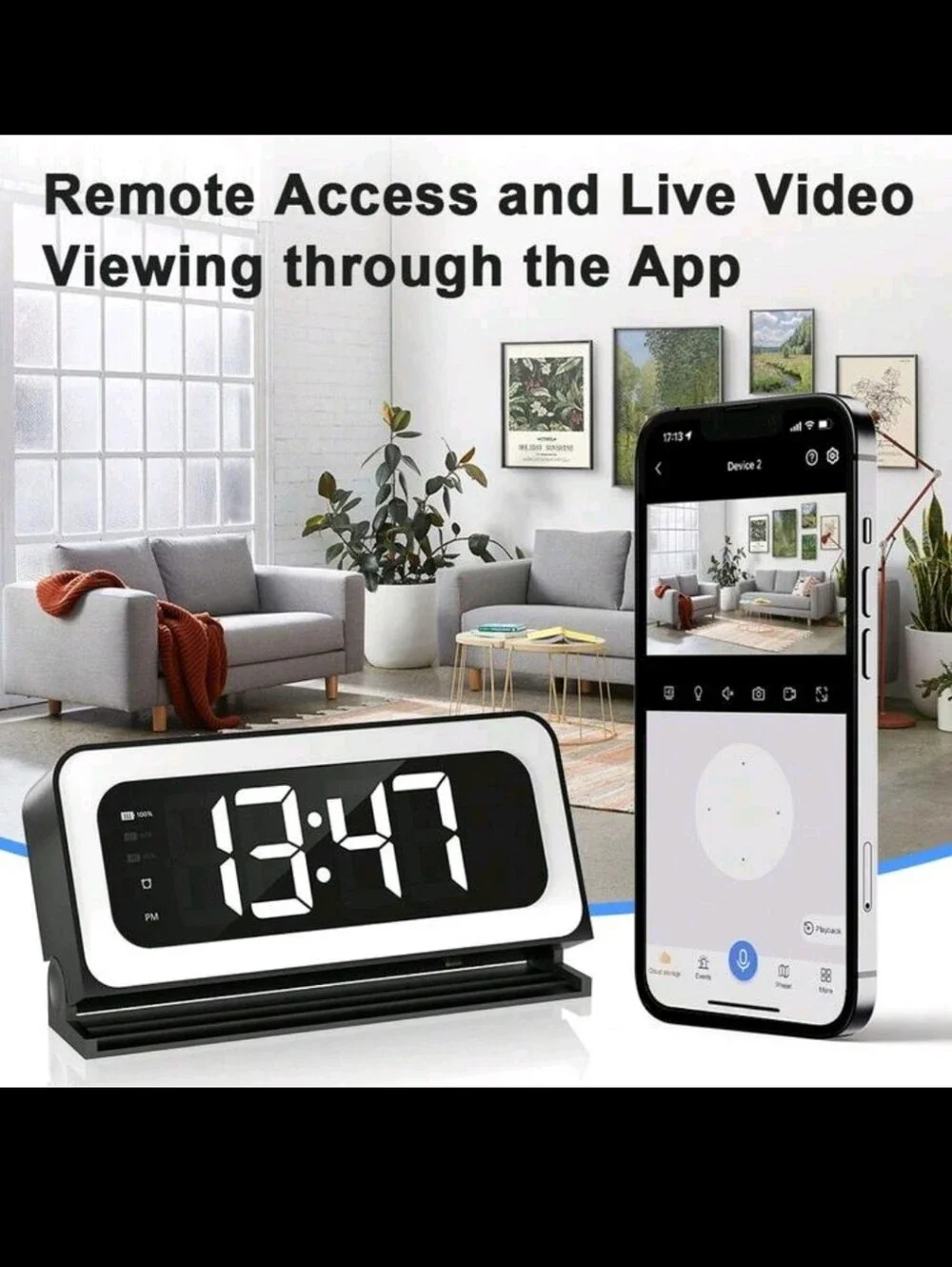 Hidden Camera Alarm Clock with Wi-Fi - Black